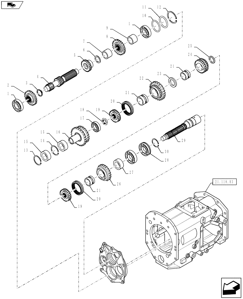 Схема запчастей Case IH FARMALL 50B - (21.148.02) - MAIN GEAR SHAFT - HST (21) - TRANSMISSION