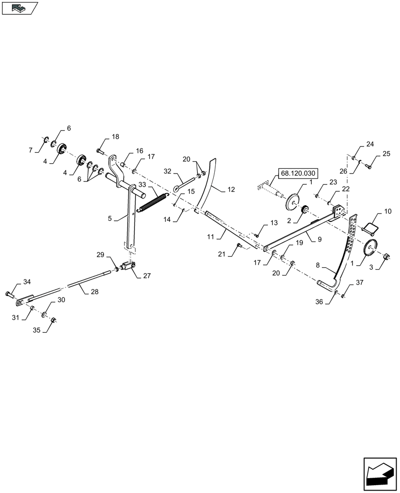 Схема запчастей Case IH LB324P - (68.120.040) - BALE LENGTH ADJUSTMENT, LEVER (68) - TYING/WRAPPING