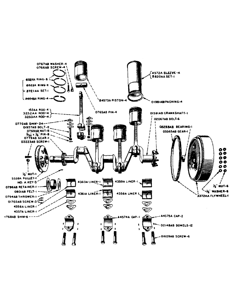 Схема запчастей Case IH DC-SERIES - (010) - PISTONS AND CONNECTING RODS AND CRANKSHAFT, FOR TRACTORS WITH 3-7/8" BORE, D, DC, DO, DV (02) - ENGINE
