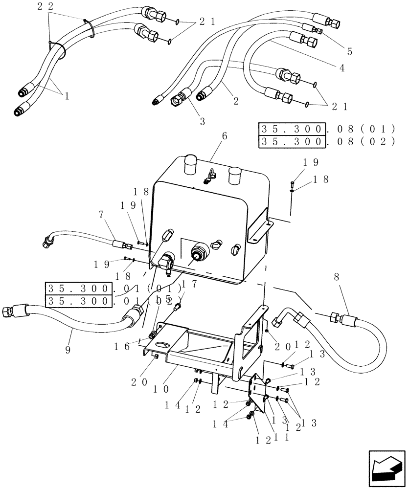 Схема запчастей Case IH 9010 - (35.300.09[03]) - RESERVOIR, HYDRAULIC, WITH HOSES AND SUPPORTS - 8010 (35) - HYDRAULIC SYSTEMS