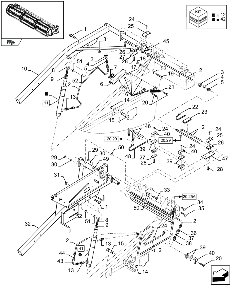Схема запчастей Case IH 2040 - (20.32[01]) - REEL SUPPORTS AND HYDRAULIC VERTICAL ADJUSTMENT, FOR 17FT TO 30FT ONLY (20) - HEADER