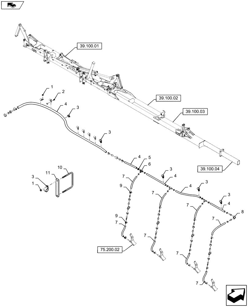 Схема запчастей Case IH 920 - (78.110.08) - OUTER WING FRAME PLUMBING (KNIFE OPTION) (78) - SPRAYING