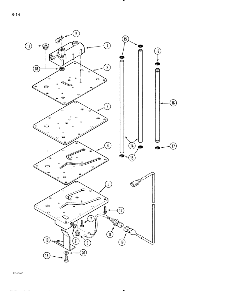 Схема запчастей Case IH 595 - (8-14) - REGULATOR VALVE MOUNTING PLATE, 2 SPEED POWER SHIFT (08) - HYDRAULICS