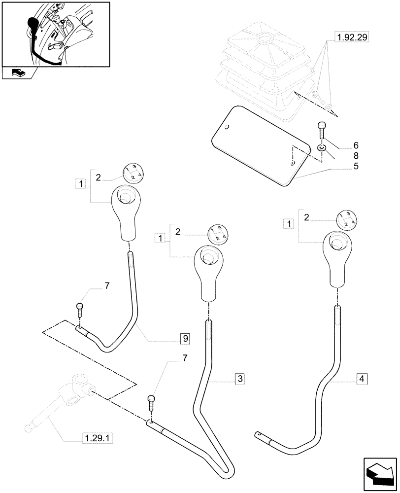 Схема запчастей Case IH FARMALL 95N - (1.92.29/01[01]) - 16X16 HYDR. TRANSM. WITH SYNCHRO GEARS AND POWER SHUTTLE - SHIFTING CONTROLS - END YR 25-JUN-2012 (VAR.330278-332278 / 743509) (10) - OPERATORS PLATFORM/CAB