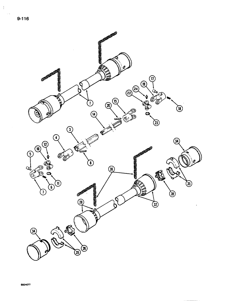 Схема запчастей Case IH 1010 - (9-116) - AUGER AND KNIFE DRIVE SHAFT, 22.5, 25.0 AND 30.0 FOOT HEADER, BANIOLI AND PAVESI (58) - ATTACHMENTS/HEADERS