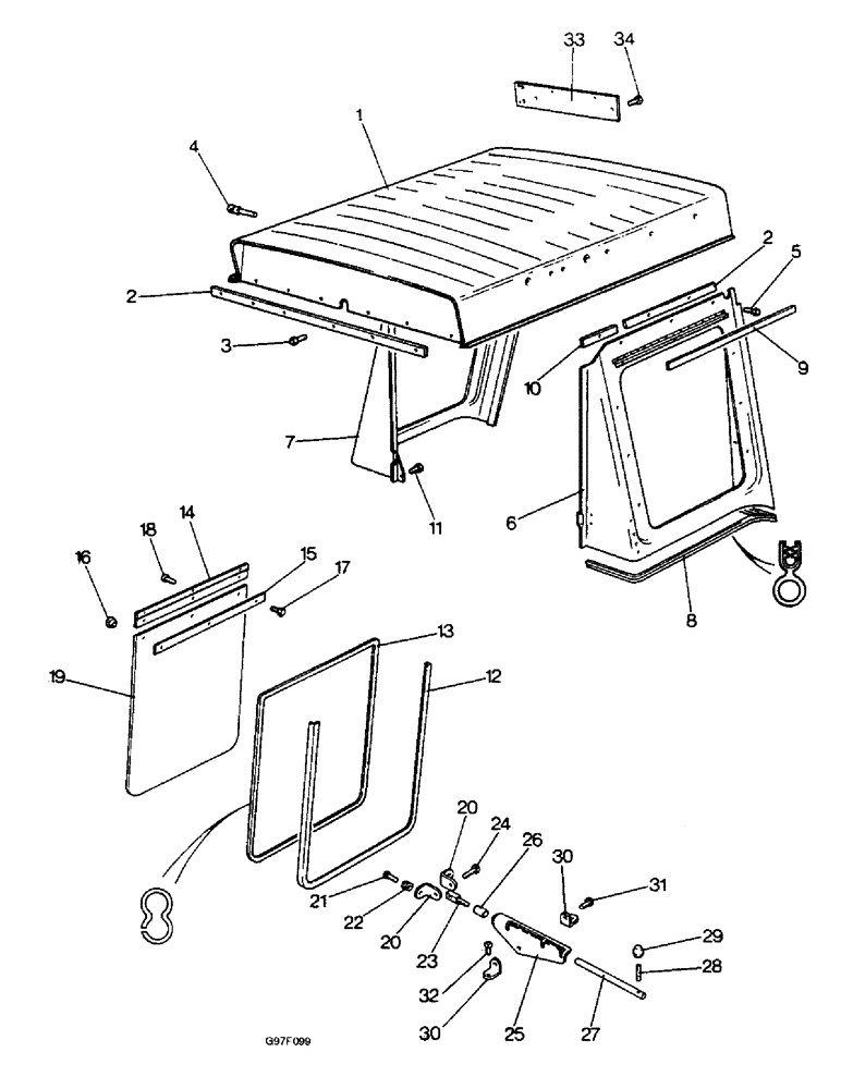 Схема запчастей Case IH 885N - (9-42) - CAB ROOF AND SIDE PANELS, 885Q AND 885QH TRACTORS (09) - CHASSIS/ATTACHMENTS