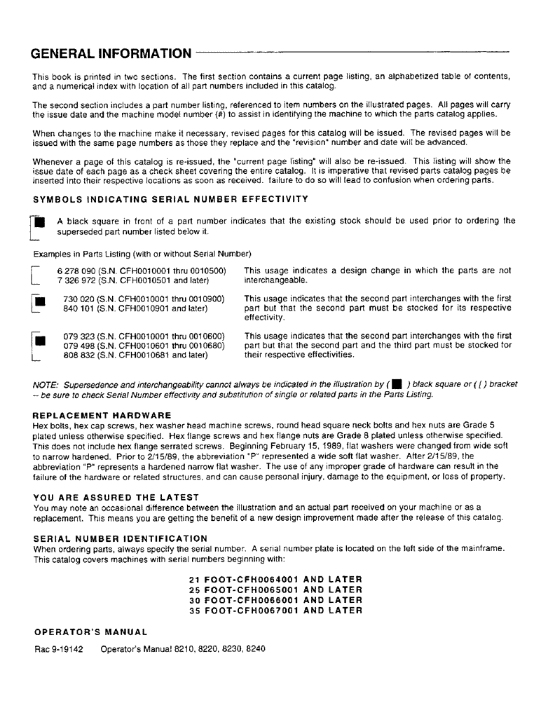 Схема запчастей Case IH 8230 - (1-01) - GENERAL INFORMATION (00) - GENERAL & PICTORIAL INDEX