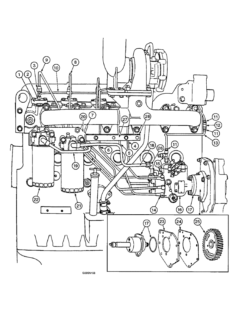 Схема запчастей Case IH DT-407 - (7-34) - FUEL INJECTION PUMP AND CONNECTIONS, 1026, 1256, 1456, 21026, 21256, 21456 TRACTORS & 915 COMBINES 