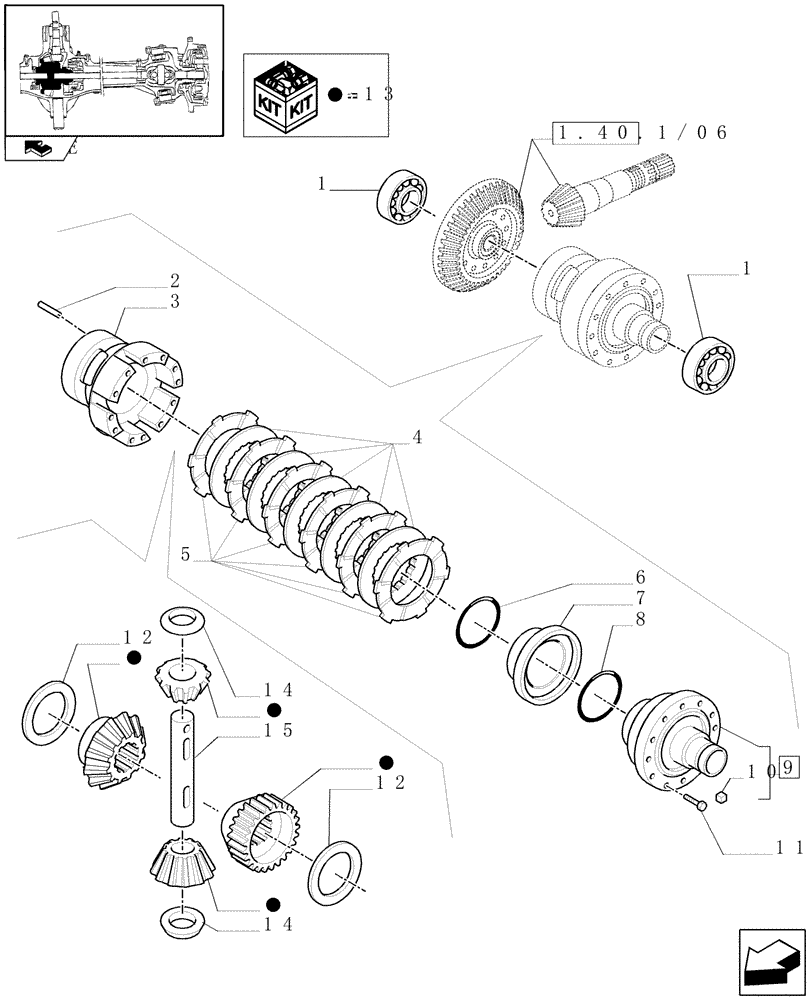 Схема запчастей Case IH PUMA 155 - (1.40. 1/07[01]) - (CL.4) FRONT AXLE W/MULTI-PLATE DIFF. LOCK AND STEERING SENSOR - DIFFERENTIAL (04) - FRONT AXLE & STEERING