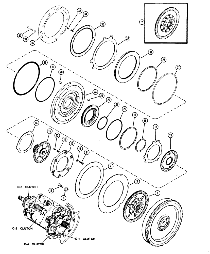 Схема запчастей Case IH 1070 - (0238) - CLUTCH, C-1 AND C-4, POWER SHIFT, 1ST USED TRANSMISSION SERIAL NUMBER 10063614 (06) - POWER TRAIN
