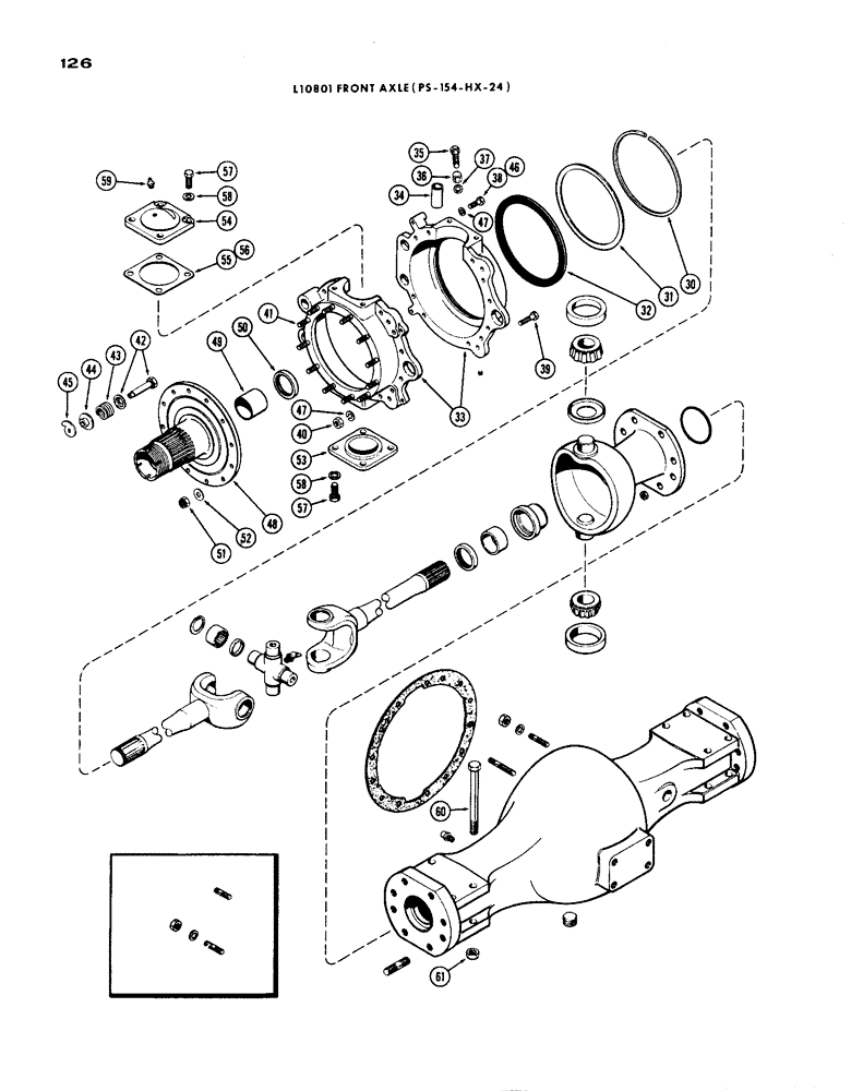 Схема запчастей Case IH 1200 - (126) - L10801 FRONT AXLE HOUSING AND KNUCKLE, CONTINUED, 19.03 RATIO WITH CARDON JOINT (06) - POWER TRAIN