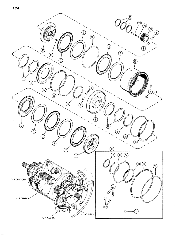 Схема запчастей Case IH 870 - (174) - (C2) AND (C3) CLUTCHES, POWER SHIFT (06) - POWER TRAIN