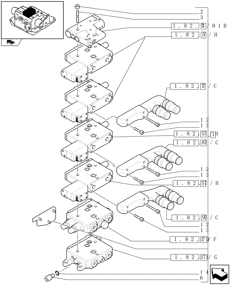 Схема запчастей Case IH PUMA 140 - (1.82.7/08A) - 4 CCLS (EDC) ELECTRONIC CONTROL VALVES AND ASSOCIATED PARTS (VAR.330862-331862) (07) - HYDRAULIC SYSTEM