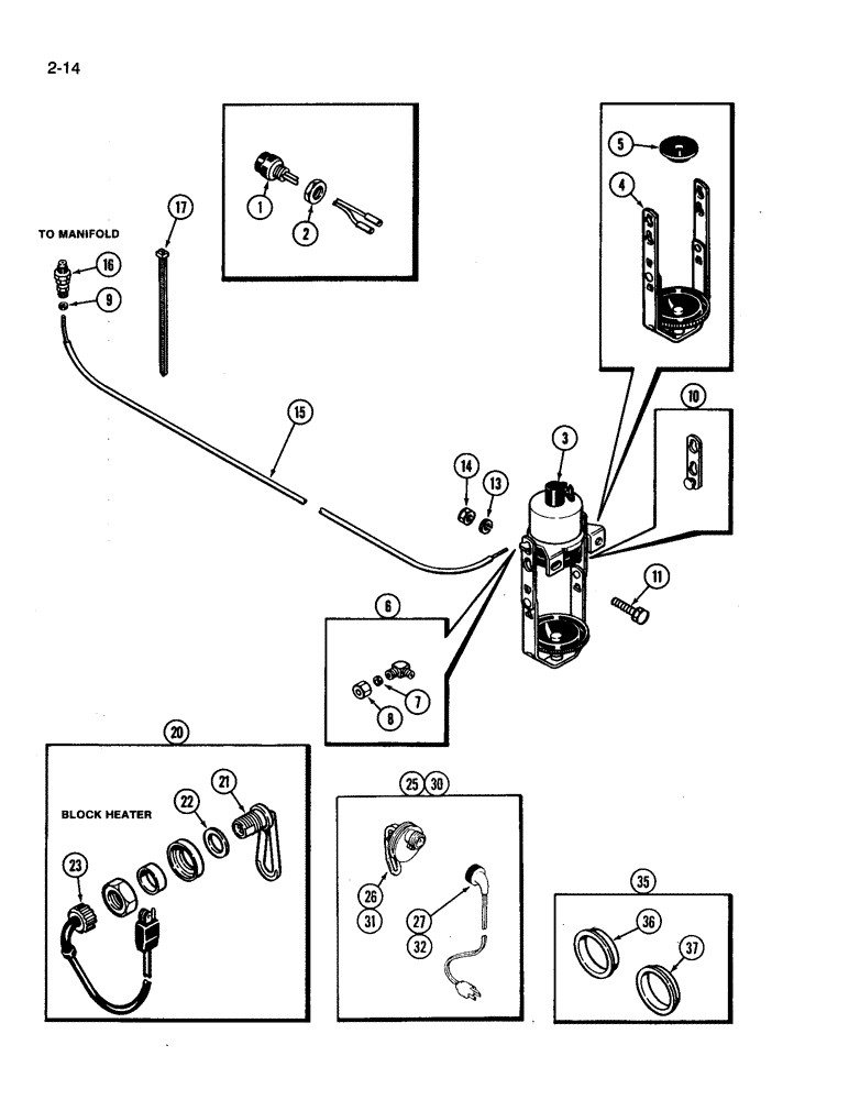 Схема запчастей Case IH 3394 - (2-14) - COLD START ASSISTANCE, 504BDT DIESEL ENGINE (02) - ENGINE