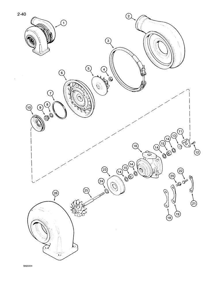 Схема запчастей Case IH 7140 - (2-040) - TURBOCHARGER ASSEMBLY, 6T-830 ENGINE, 6TA-830 ENGINE (02) - ENGINE