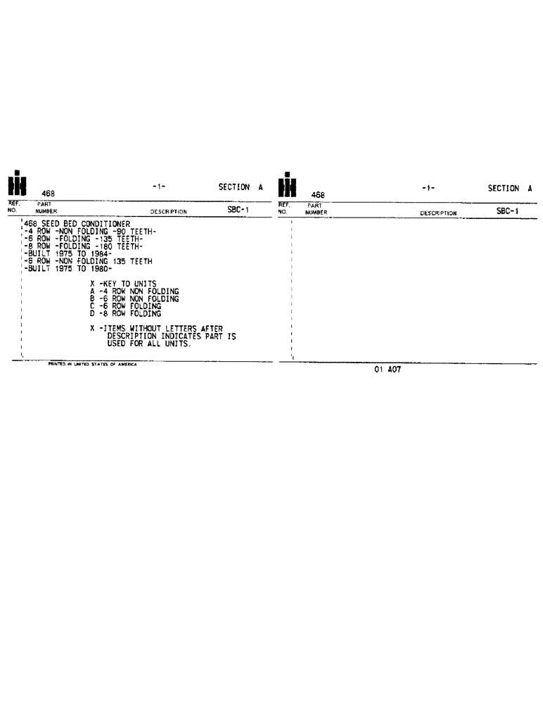 Схема запчастей Case IH 468 - (A-01) - 468 SEED BED CONDITIONER 