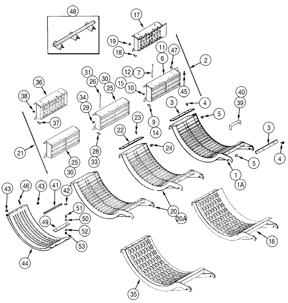 Схема запчастей Case IH 2388 - (09B-11[01]) - CONCAVES - GRATES AND CONCAVES, BSN JJC0270499 (14) - ROTOR, CONCANVES & SIEVE