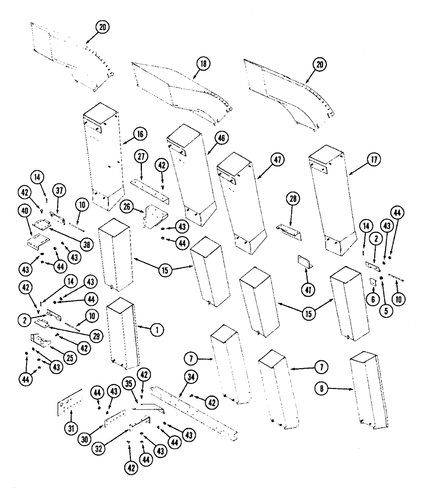 Схема запчастей Case IH 1844 - (9B-28) - CONVEYOR CHUTES, 1844 COTTON PICKER P.I.N. JJC0002560 AND AFTER (15) - HANDLING SYSTEM