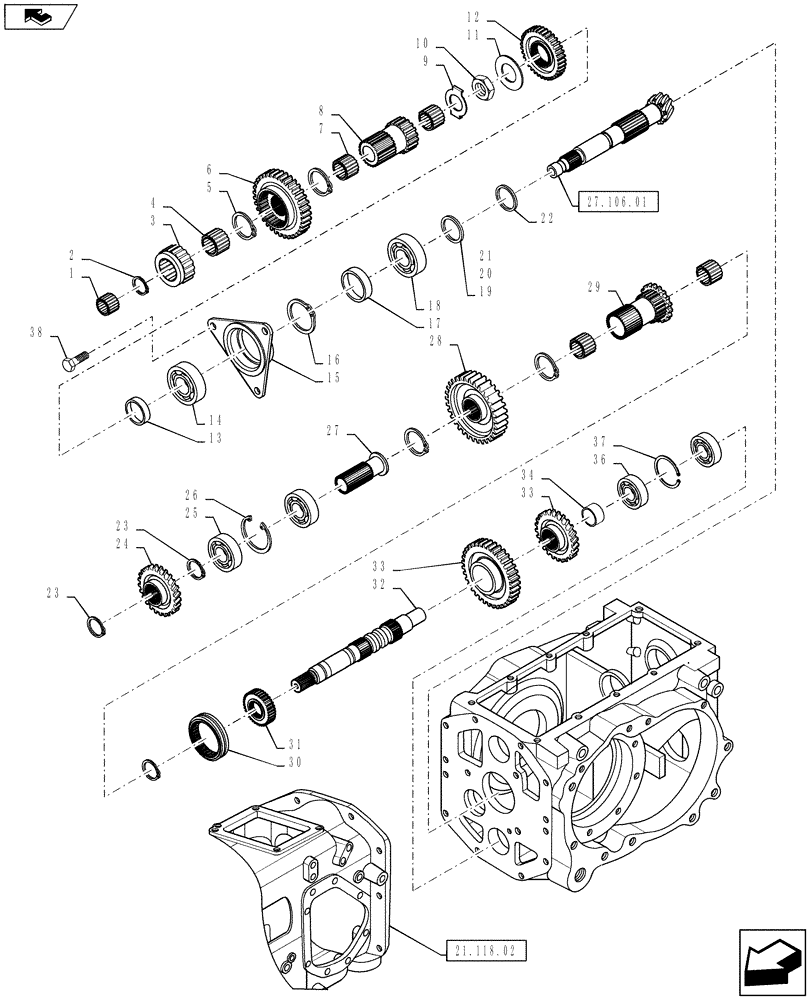 Схема запчастей Case IH FARMALL 50B - (21.148.03) - RANGE GEAR SHAFT - 16X16 (21) - TRANSMISSION