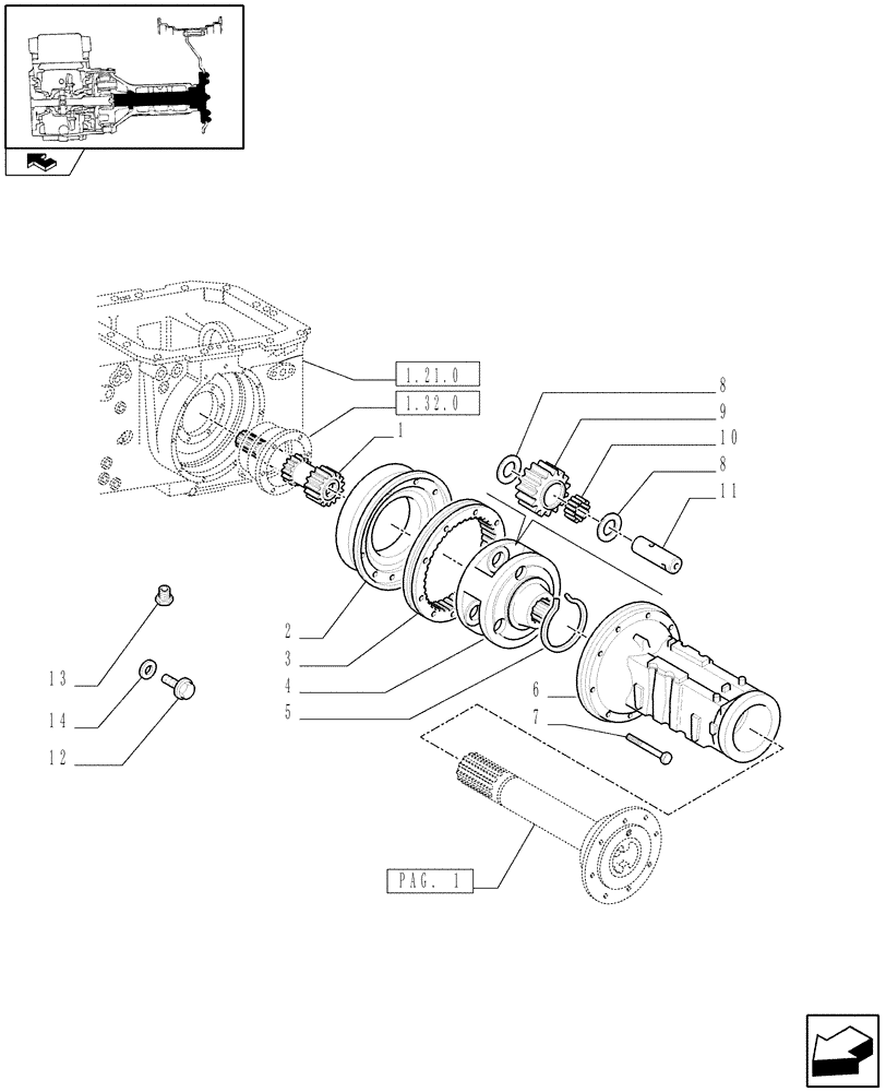 Схема запчастей Case IH FARMALL 95C - (1.48.1/01[02]) - WATERPROOF TRANSMISSION - FINAL DRIVE, GEARS AND SHAFTS (VAR.332448-333448-30449) (05) - REAR AXLE