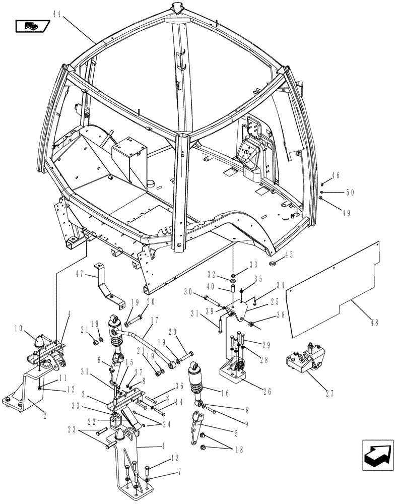 Схема запчастей Case IH MAGNUM 210 - (90.150.01[02]) - CAB, MOUNTING WITH SUSPENSION (90) - PLATFORM, CAB, BODYWORK AND DECALS
