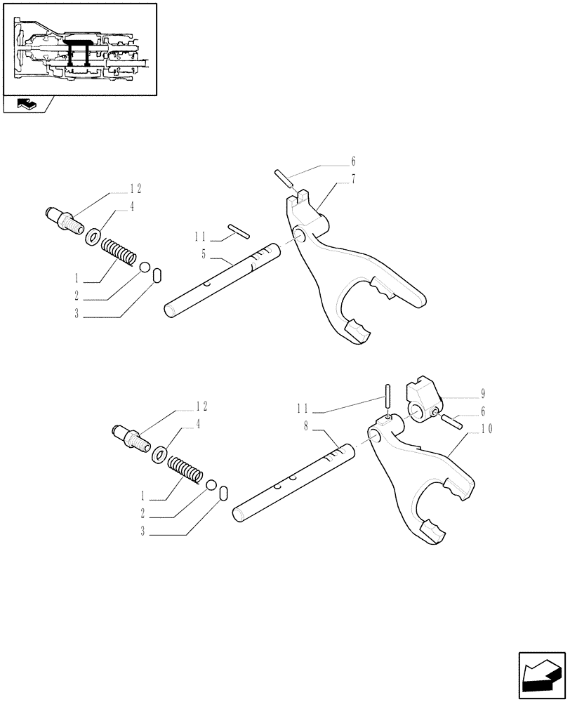 Схема запчастей Case IH FARMALL 105N - (1.32.2) - MAIN REDUCTION UNIT CONTROLS, COUPLING RODS AND FORKS (03) - TRANSMISSION