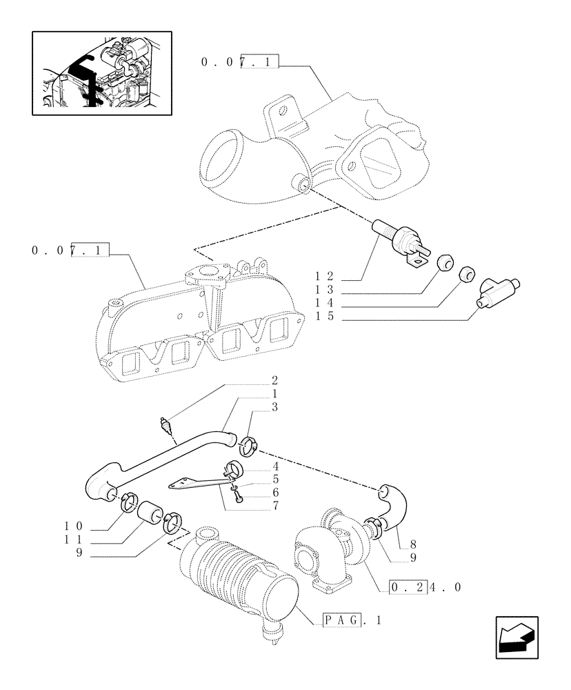 Схема запчастей Case IH JX80U - (1.19.1[02]) - DRY AIR CLEANER PIPES - THERMOSTARTER (02) - ENGINE EQUIPMENT