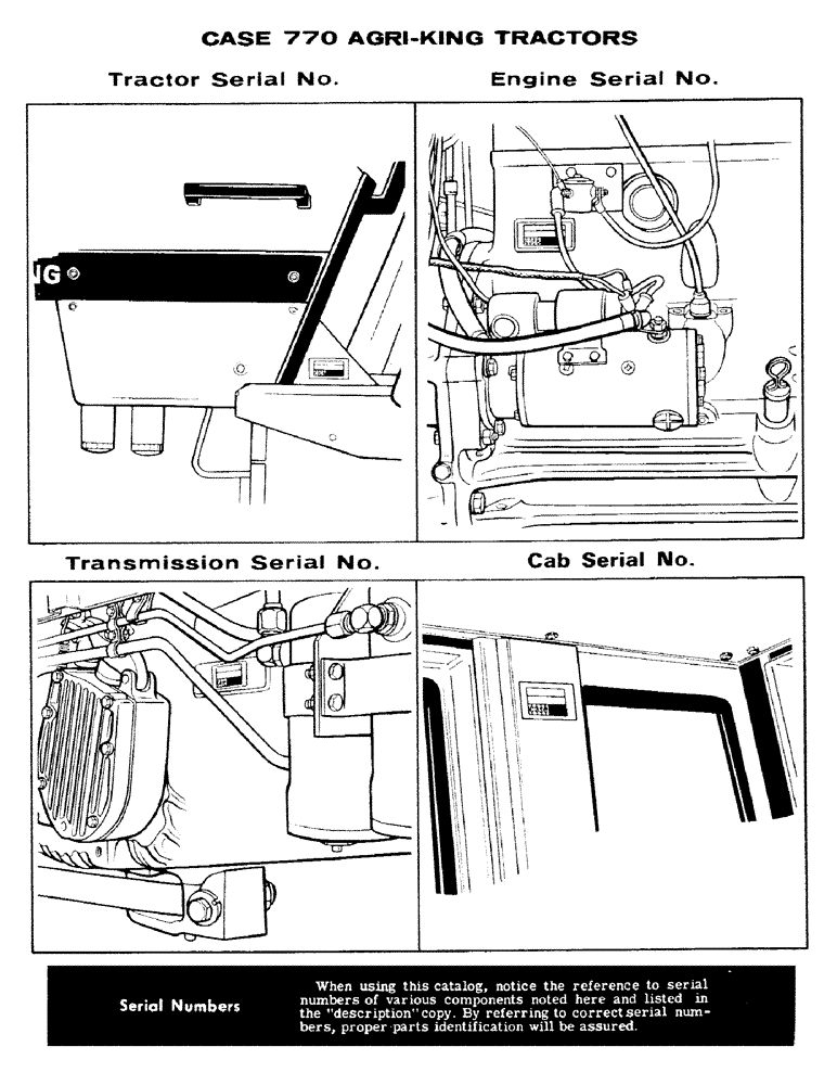 Схема запчастей Case IH 770 - (002) - TRACTOR SERIAL NO., ENGINE SERIAL NO., TRANSMISSION SERIAL NO., CAB SERIAL NO. (00) - PICTORIAL INDEX