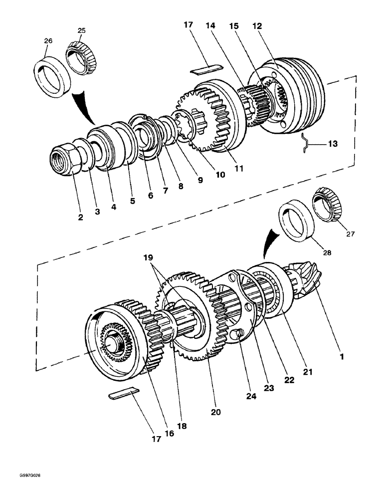 Схема запчастей Case IH 1210 - (6-38) - BEVEL PINION SHAFT (06) - POWER TRAIN