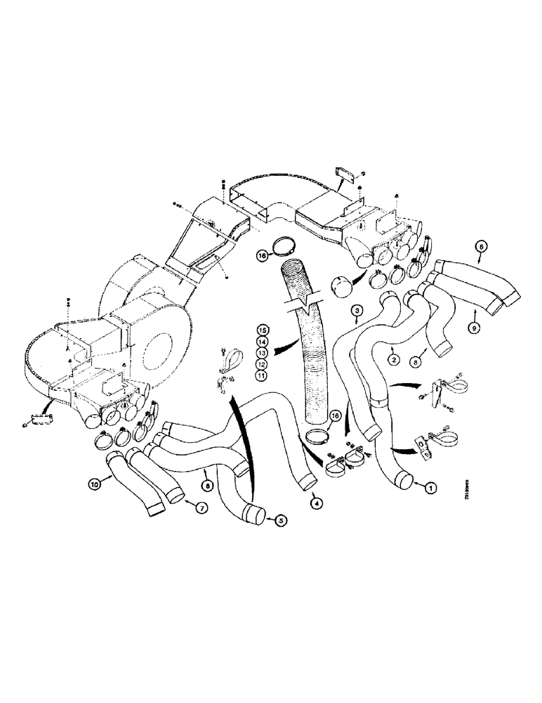 Схема запчастей Case IH 2055 - (9C-31C) - AIR DUCTS AND HOSES, 5 ROW WIDE (15) - HANDLING SYSTEM