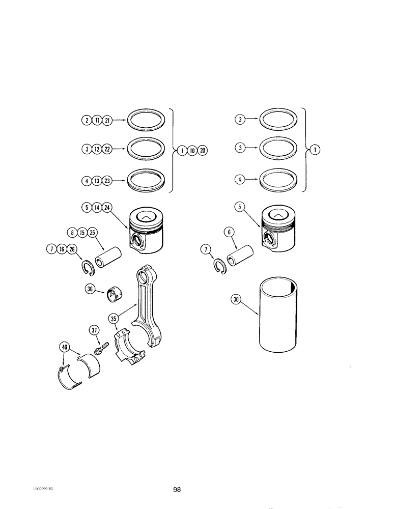 Схема запчастей Case IH 4390T - (098) - PISTONS, 4T-390 ENGINE 