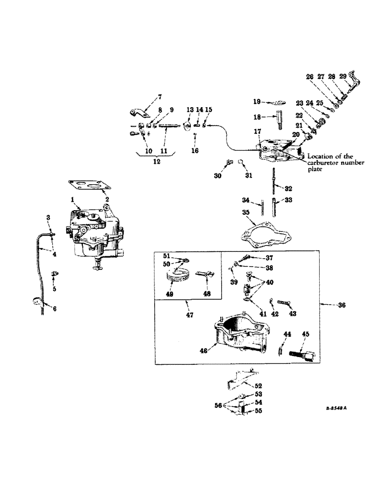 Схема запчастей Case IH 400-SERIES - (082) - DIESEL ENGINE, CARBURETOR INTERNATIONAL MODEL F-8, FOR STARTING ON GASOLINE (01) - ENGINE