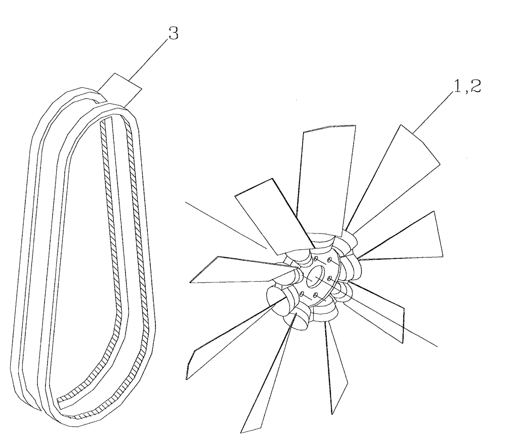 Схема запчастей Case IH 7700 - (C02[01]) - COOLING FAN AND DRIVE BELTS {108/125} Engine & Engine Attachments