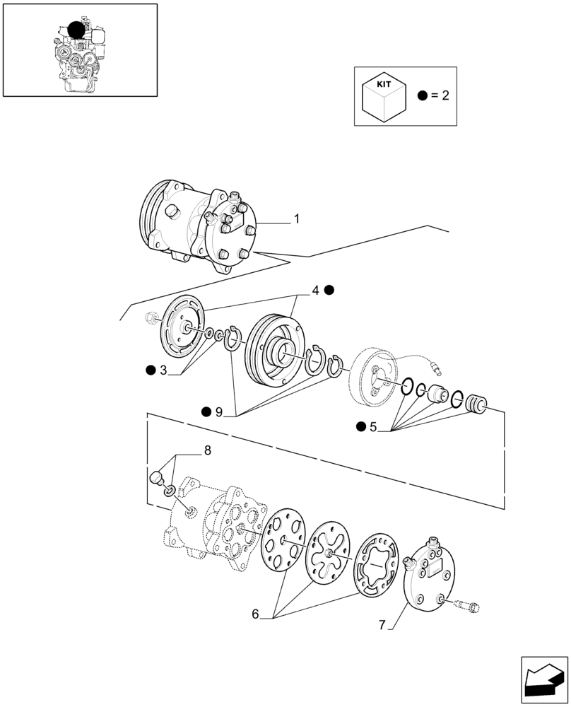 Схема запчастей Case IH JX60 - (0.88.0/ A) - COMPRESSOR - PARTS (01) - ENGINE