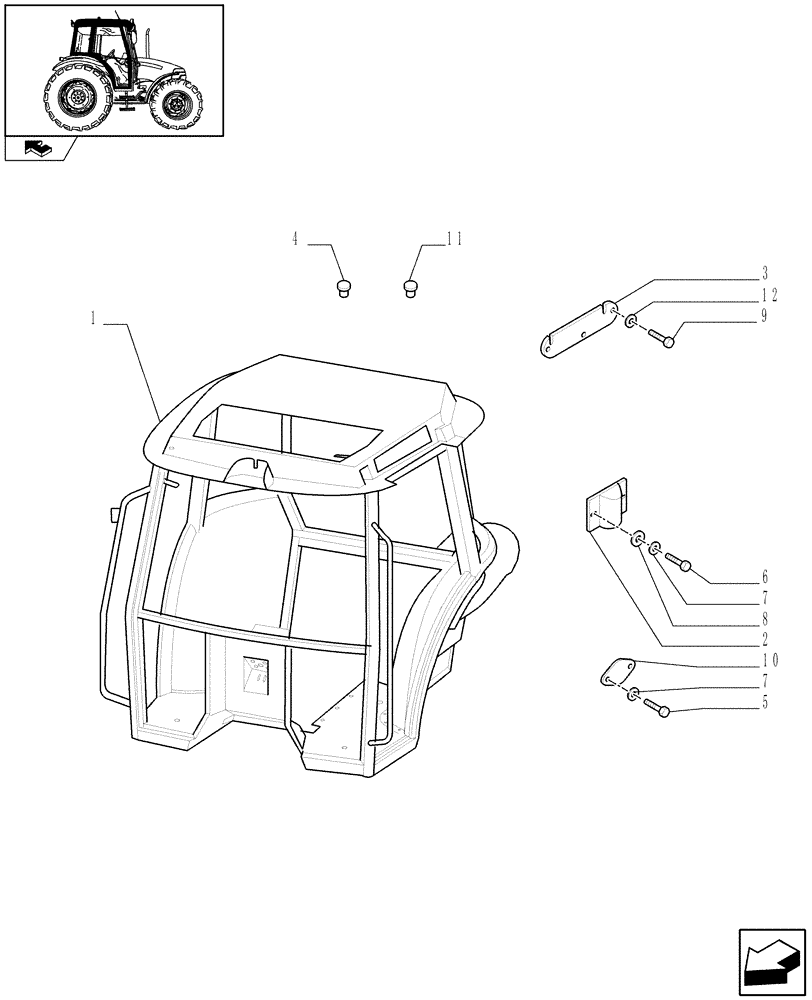 Схема запчастей Case IH FARMALL 95 - (1.92.90[01]) - CAB FRAME (10) - OPERATORS PLATFORM/CAB