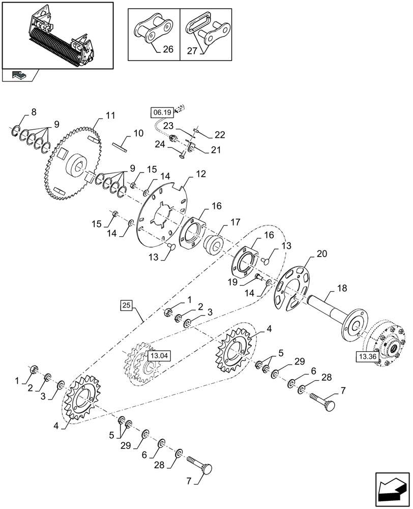 Схема запчастей Case IH LB433R - (13.03[01]) - PICK-UP, MAIN TRANSMISSION, RH (13) - FEEDER