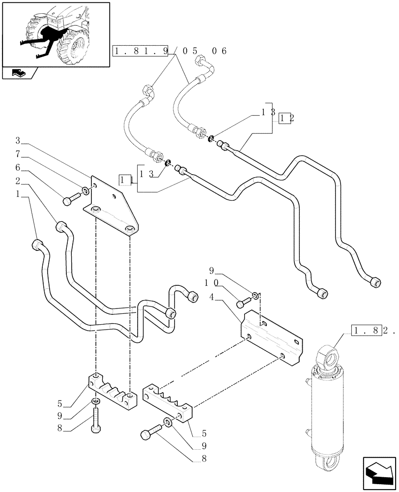 Схема запчастей Case IH PUMA 165 - (1.81.9/05[07]) - (VAR.092) FRONT HPL WITH PTO, LESS AUX. COUPLERS - PIPES AND BRACKETS (07) - HYDRAULIC SYSTEM