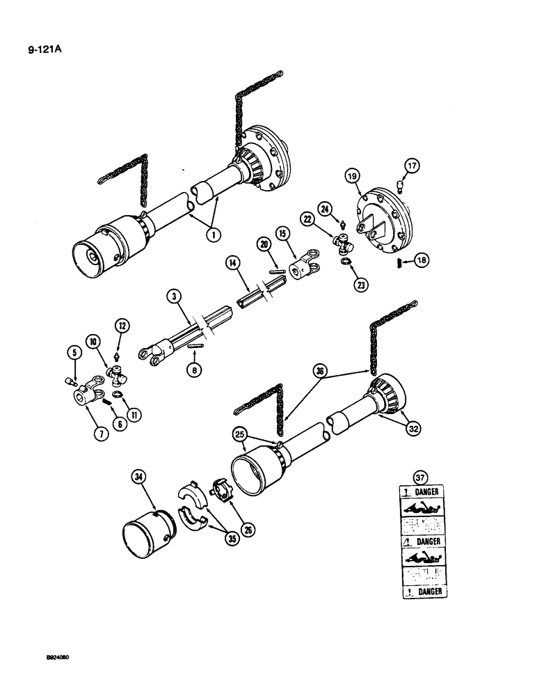 Схема запчастей Case IH 1010 - (9-121A) - AUGER DRIVE SHAFT, AUGER DRIVE MOUNTED ON RIGHT-HAND SIDE OF HEADER, 22.5, 25.0, AND 30.0FT HEADER (58) - ATTACHMENTS/HEADERS