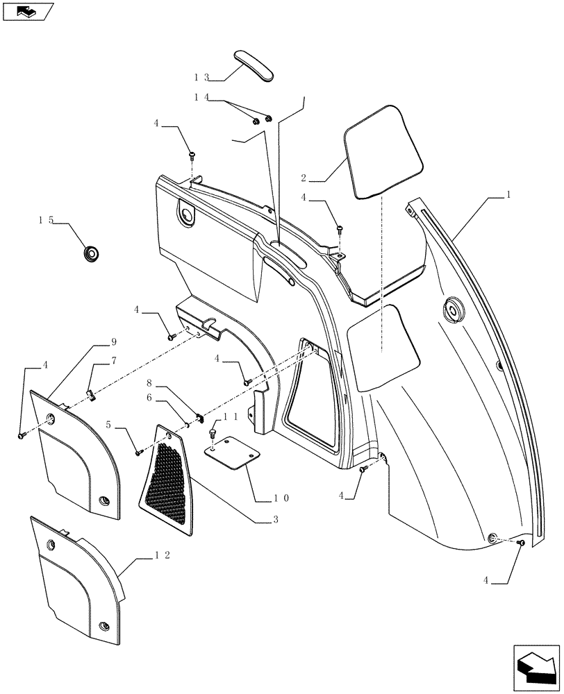 Схема запчастей Case IH FARMALL 65C - (90.160.02[02]) - CONTROLS COVER - LH - W/CAB (90) - PLATFORM, CAB, BODYWORK AND DECALS