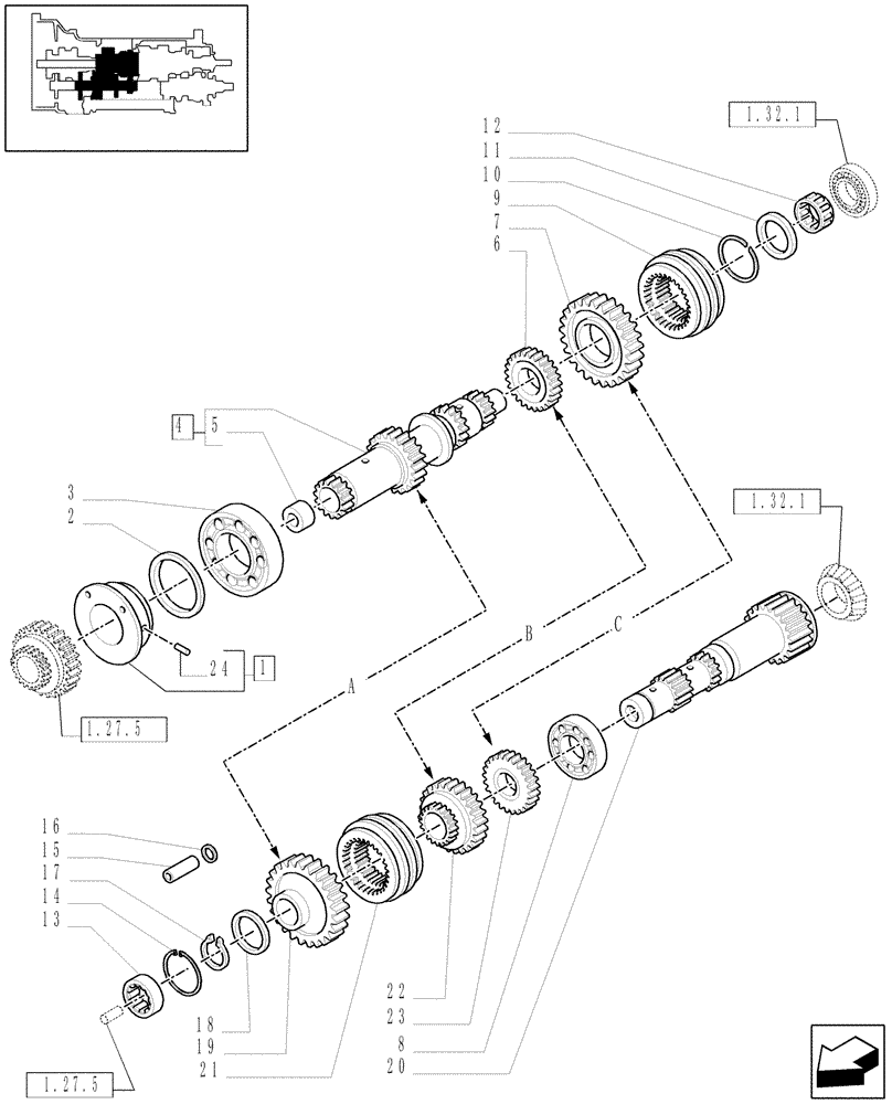 Схема запчастей Case IH MAXXUM 110 - (1.28.1) - TRANSMISSION 12X12 (40 KM/H) - GEARSHIFTS GEARS (03) - TRANSMISSION