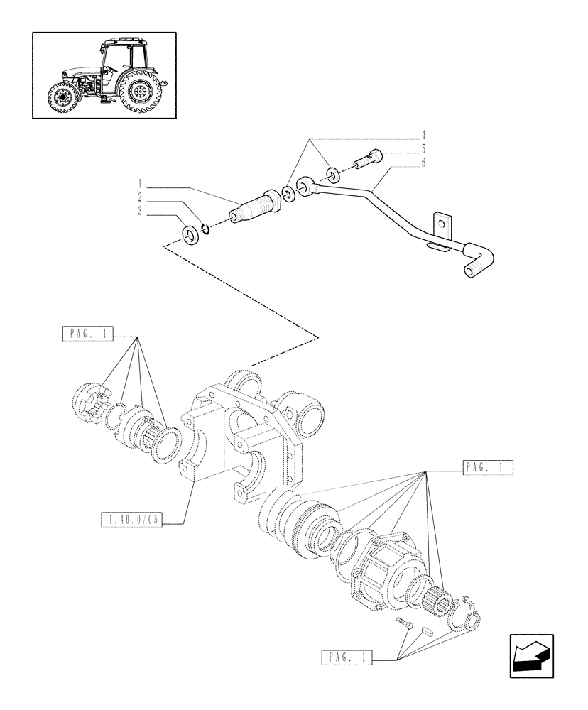 Схема запчастей Case IH JX1085C - (1.40.2/08[02]) - (VAR.838-839) FRONT PTO LIFT - HYDRAULIC DIFF. LOCK CONTROL (04) - FRONT AXLE & STEERING