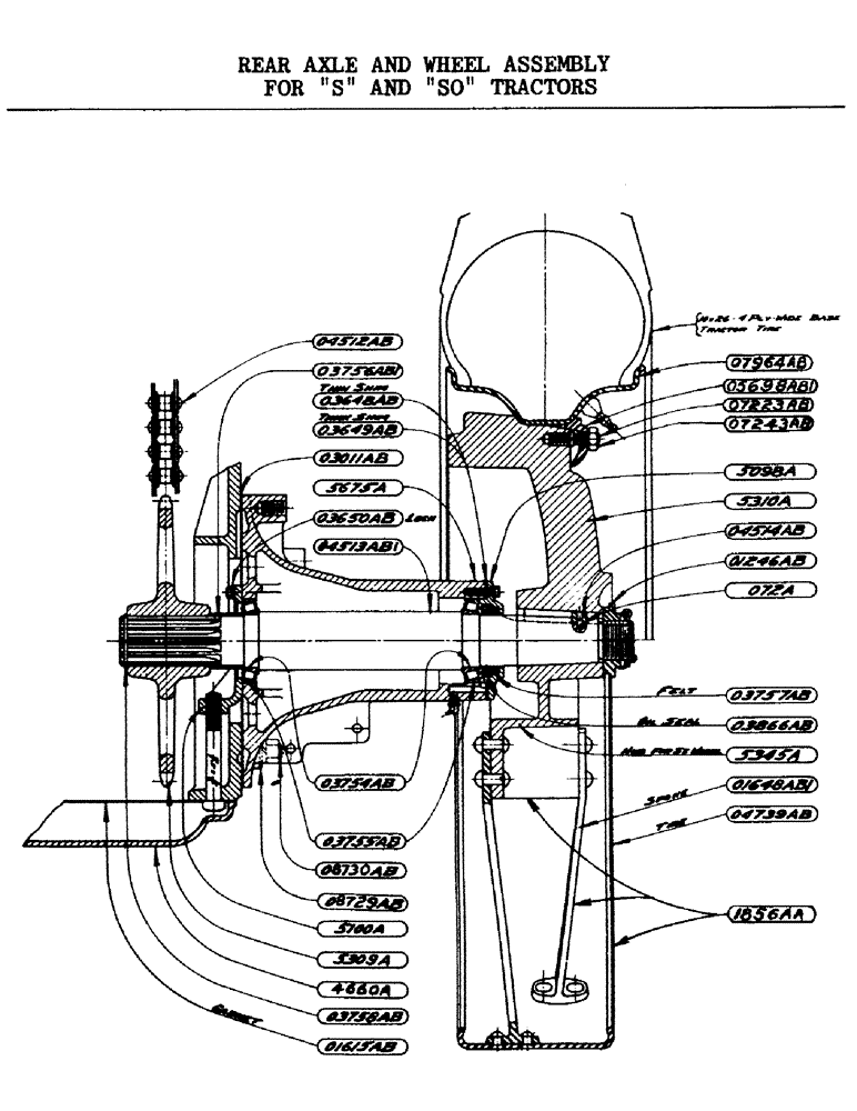 Схема запчастей Case IH SO-SERIES - (077) - REAR AXLE AND WHEEL ASSEMBLY, FOR S AND SO TRACTORS, S, SC, SO (06) - POWER TRAIN