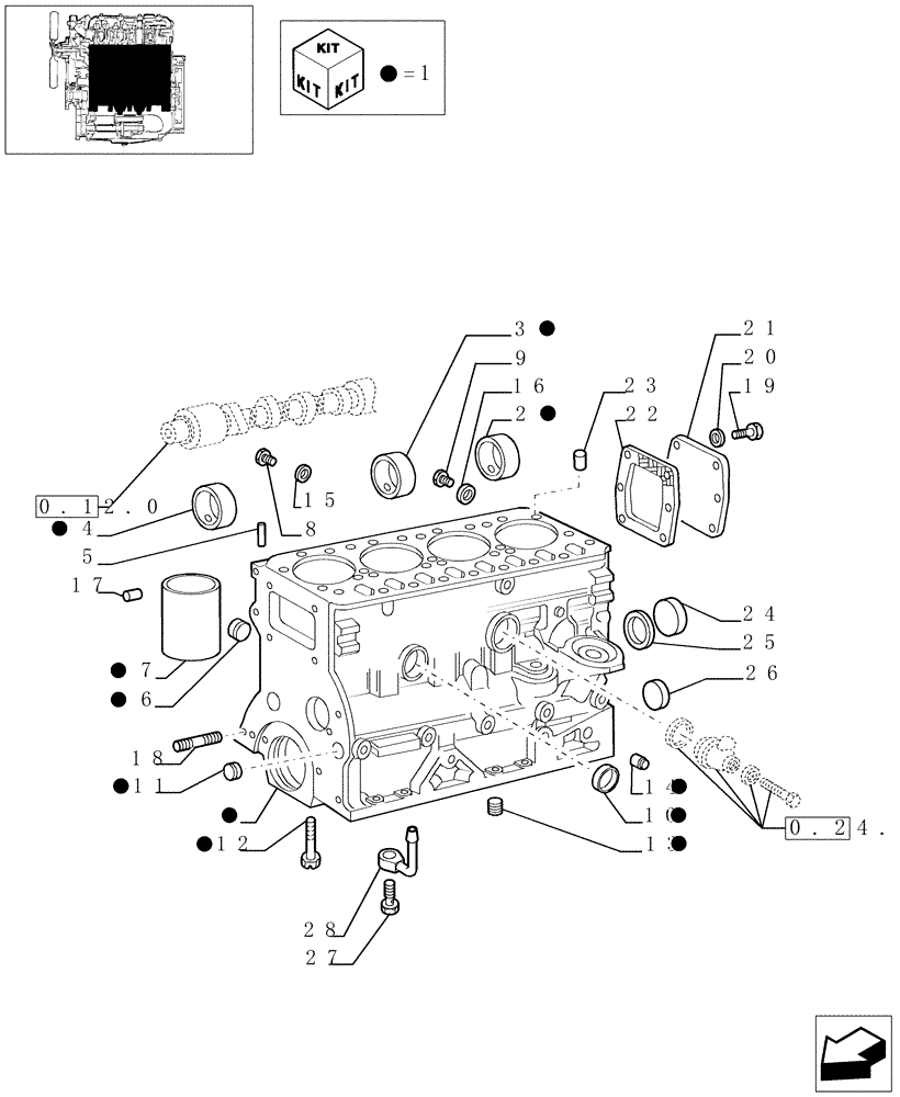 Схема запчастей Case IH JX90 - (0.04.0/03) - CRANKCASE AND CYLINDERS (01) - ENGINE