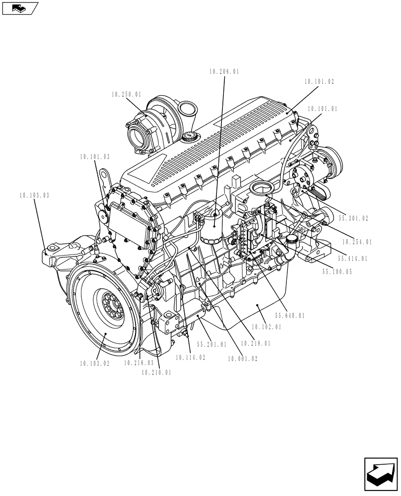 Схема запчастей Case IH F3BFE613D A004 - (10.000.01[02]) - PICTORIAL OVERVIEW 2/2 - ENGINE (5801382796) (10) - ENGINE