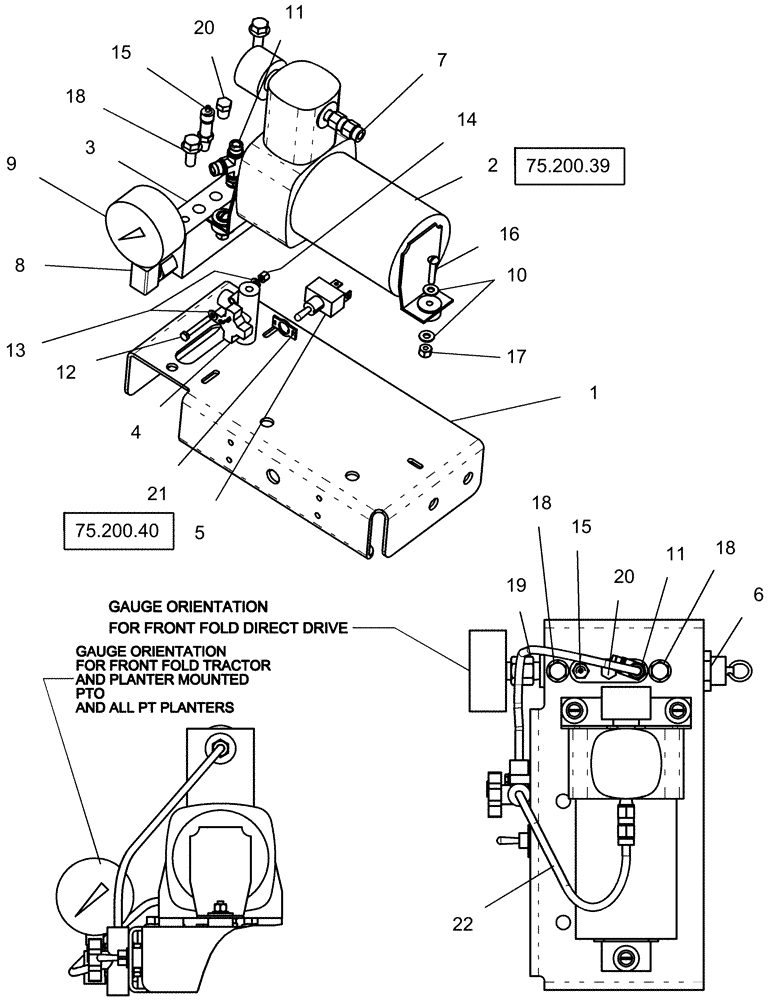 Схема запчастей Case IH 1240 - (75.200.30) - PNEUMATIC DOWN PRESSURE - PUMP MOUNT DETAILS, DIRECT DRIVE (75) - SOIL PREPARATION