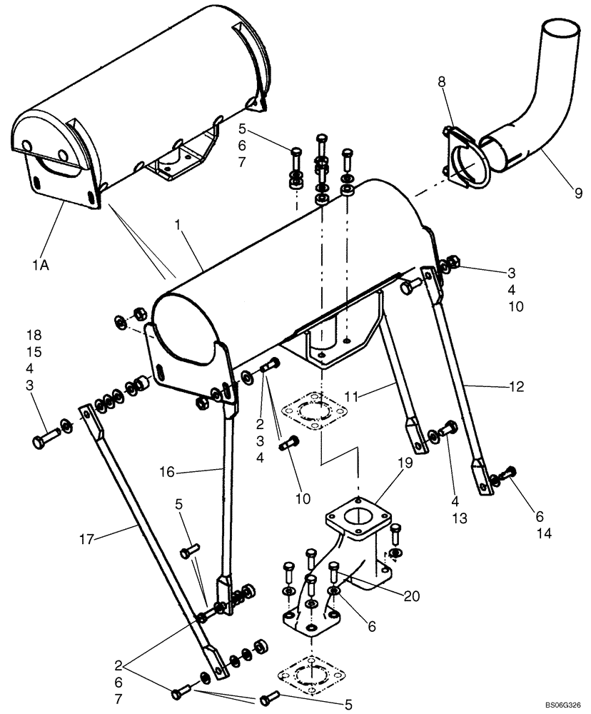 Схема запчастей Case IH 410 - (02-03A) - EXHAUST SYSTEM, IF USED (SEE REF 16, 17) (02) - ENGINE
