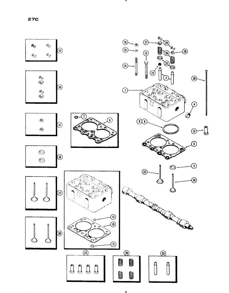 Схема запчастей Case IH 830-SERIES - (027C) - CYLINDER HEAD AND VALVE TRAIN, MODEL 830, 284 SPARK IGNITION ENGINE (02) - ENGINE
