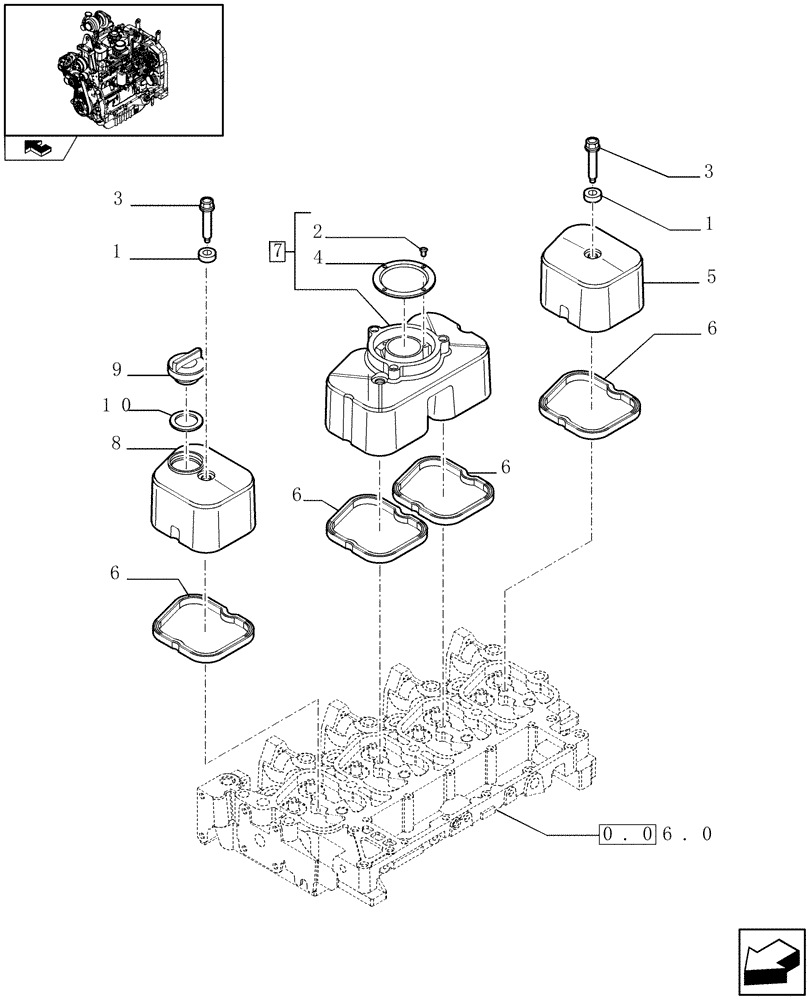 Схема запчастей Case IH FARMALL 90 - (0.06.3) - CYLINDER HEAD COVERS (01) - ENGINE