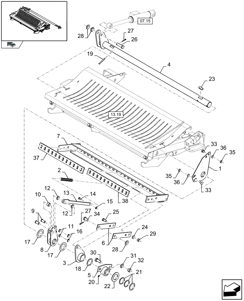 Схема запчастей Case IH LB333R - (13.37[01]) - KNIFE DRAWER SHORT CUT, RODS (13) - FEEDER