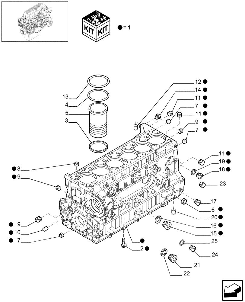 Схема запчастей Case IH 9010 - (10.001.04[02]) - CYLINDER BLOCK & RELATED PARTS - 8010 (10) - ENGINE
